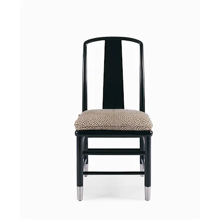 Asian Armless Dining Chair with Cane Seat  and Tie-on Upholstered Cushion